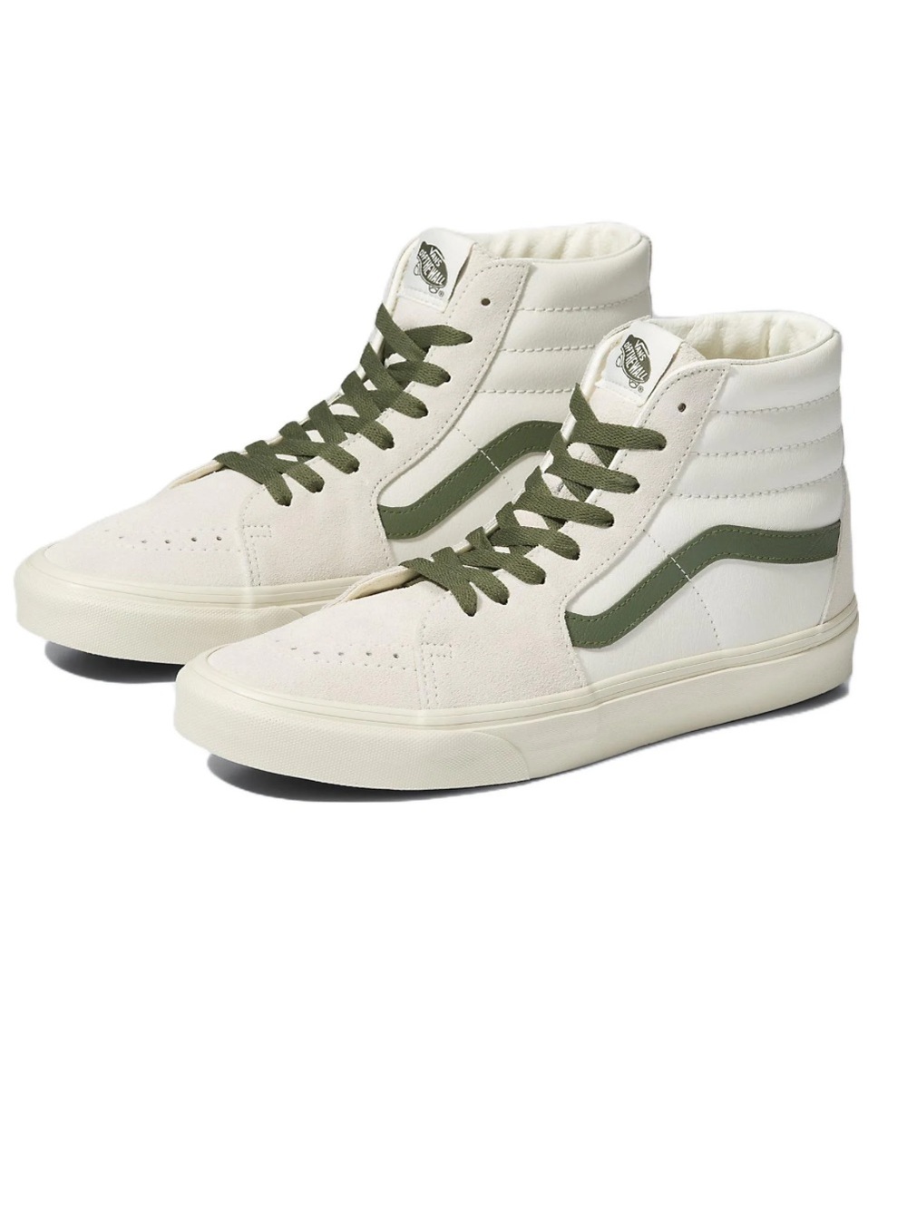 NWOT Vans High-Top Sneakers Marshmallow White with Olive Accent